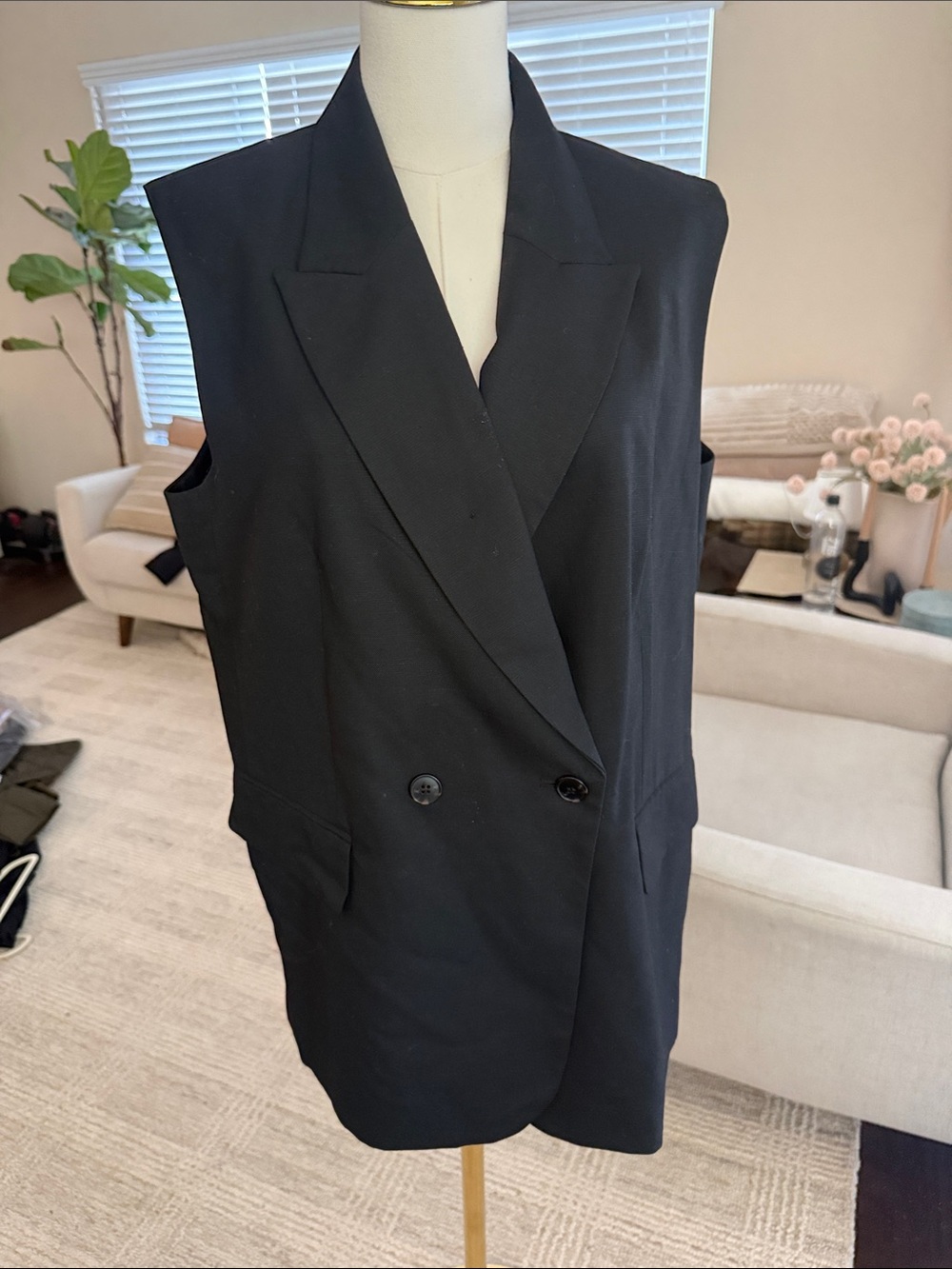 H&M Black Double-Breasted Sleeveless Blazer Vest